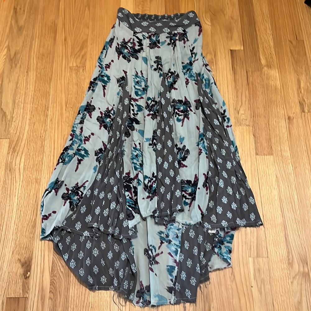 Free People | Boho long high-low flowy mixed pattern skirt Elastic Waist XS/S